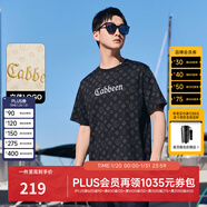 卡賓（CABBEEN）【純棉】卡賓新疆長(cháng)絨棉短袖T恤男夏季老花潮牌圓領(lǐng)上衣潮流時(shí)尚 漆黑色11 L /175/50