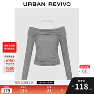 UR2026春季新款女裝休閑格雷系掛脖褶皺長(cháng)袖T恤UWJ450173 冷灰 L