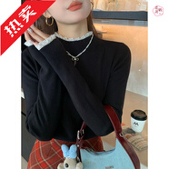 小紅書(shū)爆款灰色蕾絲下擺女襯衫搭配2025新款高底黑色上半高領(lǐng)毛衣 黑色 S