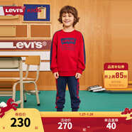 Levi's 李維斯童裝男女童圓領(lǐng)衛衣長(cháng)褲2件套春秋兒童純棉上衣褲子套裝 辣椒紅 120 /60 【建議身高110-116cm】