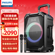 飛利浦（PHILIPS）SD617 8英寸廣場(chǎng)舞音響戶(hù)外舞臺大功率移動(dòng)便攜式拉桿音箱無(wú)線(xiàn)藍牙大音量K歌擴音配帶雙話(huà)筒麥克風(fēng)