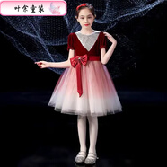 葉余兒童合唱演出服裝中小學(xué)生詩(shī)歌朗誦表演服男女童大合唱團舞蹈服裝 女款紅色短袖連衣裙贈發(fā)箍 160