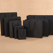 顏旭牛皮紙袋禮品袋手提袋 定制logo禮物袋伴手禮袋 白酒茶葉包裝袋子 (5個(gè)裝)黑色-橫款(32*11.5*28cm)