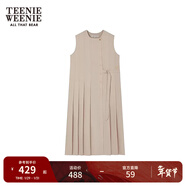 Teenie Weenie小熊女裝春夏知識分子寬松無(wú)袖百褶連衣裙收腰氣質(zhì)裙 卡其色 S