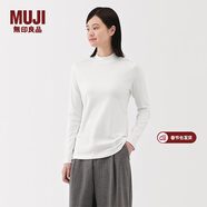 MUJI女式 起毛羅紋編織半高領(lǐng)長(cháng)袖T恤上衣打底衫女款內搭春秋女裝條紋 白色 5A M （160/84A）