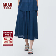 MUJI女式強捻抽褶裙長(cháng)半身裙紗裙薄荷曼波風(fēng)純棉全棉裙子女裝半裙 藏青色 S 155/62A