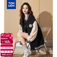唐獅（TonLion）2024女左胸織標袖子拼色棒球服外套 黑色 L 