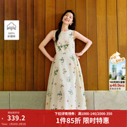 茵曼植物碎花女裝無(wú)袖連衣裙浪漫度假風(fēng)寬松2026夏季新品花苞長(cháng)裙子 杏色 M