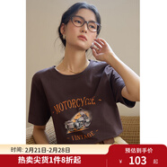 獨束大碼女裝經(jīng)典復古風(fēng)圓領(lǐng)印花T恤夏裝新款簡(jiǎn)約休閑顯瘦上衣女 板栗粽 2XL (尺碼：4)