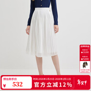 Scofield女裝優(yōu)雅氣質(zhì)壓褶網(wǎng)紗緞面半身裙收腰A擺休閑百搭短裙 象牙白色 XS 155