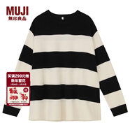 MUJI MUJI 女式 棉混雙面圓領(lǐng)毛衣 黑色X橫條 S