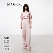 MO&Co.牛仔褲背帶褲夏臟染工裝風(fēng)格高腰可調節肩帶搭扣摩安珂 粉杏色 XS 155