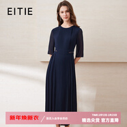 愛(ài)特愛(ài)（EITIE）秋冬新款商場(chǎng)同款薄紗透視五分袖百褶雪紡連衣裙長(cháng)裙6007771 深藍31 S 155