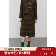 獨束大碼女裝復古格紋小香風(fēng)套裝女冬季微胖mm毛呢外套A字半身裙 半身裙 M