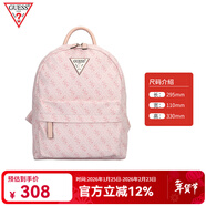 GUESS時(shí)尚百搭女士雙肩包通勤休閑書(shū)包粉色背包簡(jiǎn)約精致印花旅行包 粉色印花