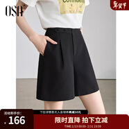 歐莎（OSA）短褲女夏季25年新款高腰直筒闊腿褲休閑五分褲薄款休閑短褲 黑色A M