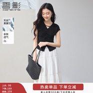 香影條紋直筒闊腿褲女2025夏季新款梨形身材遮胯高腰寬松休閑長(cháng)褲 黑色T85S281 T恤 S 155/60A/85-95斤