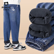 小豬班納（PEPCO）男童褲子2025秋冬新款加絨加厚牛仔褲保溫鎖溫御寒防風(fēng)時(shí)尚百搭 【加絨牛仔褲】白字五角星 140 【推薦體重56-68斤】
