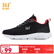 361°361度男鞋秋冬季新款跑步鞋網(wǎng)面休閑運動(dòng)鞋 烏黑色/F1紅 40