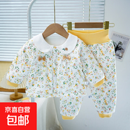 兒童公主款棉衣套裝女寶寶洋氣外穿夾棉冬季衣服嬰兒棉衣高腰新款 公主款嬌嫩黃花-棉衣套裝 均碼 90cm