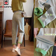 AEMAPE牛仔褲女2026新款撞色女褲春秋夏季薄款潮流翻邊褲子女休閑老爹褲 19藍灰長(cháng)褲【LE】 M _建議95-115斤