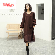 恒源祥秋冬季毛衣裙女韓版雪紡拼接寬松大碼針織衫連衣裙中長(cháng)款過(guò)膝套頭 咖啡色今年流行的輕奢品牌 XL