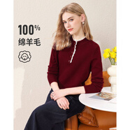 賽兔（SaiTU）羊毛衫女甜美減齡淑女蕾絲花邊拼接毛衣打底針織衫女 酒紅色 L