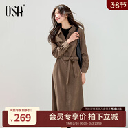 歐莎半高領(lǐng)假兩件磨毛連衣裙女2025冬季新款氣質(zhì)通勤翻領(lǐng)長(cháng)裙 咖色 L