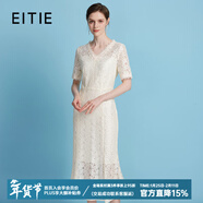 愛(ài)特愛(ài)（EITIE）V領(lǐng)鏤空魚(yú)尾裙法式蕾絲繡花連衣裙夏新款大牌女裙B2507682 珍珠白11 L (165)