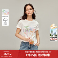 茵曼（INMAN）白色蝴蝶結印花圓領(lǐng)T恤2026春季女裝新款休閑百搭短袖上衣 白色 XL