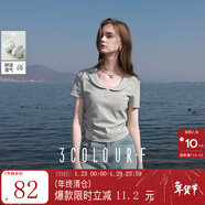三彩獨醒2025夏季新款學(xué)院風(fēng)T恤正肩短袖上衣套頭衫短款F 花灰色 S 155/80A
