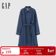 蓋璞女裝2025秋季新款腰帶收腰長(cháng)袖牛仔襯衫連衣裙寬松時(shí)髦793219