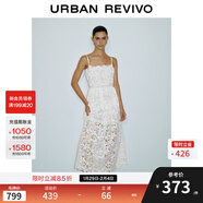 UR2025春季新款女裝波嬉風(fēng)花卉蕾絲刺繡吊帶連衣裙UWG750080 本白 XS