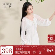 三彩【舒月觀(guān)風(fēng)】2026春季新款新中式連衣裙繡花九分袖長(cháng)裙C 米白色 M 160/84A