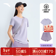 安踏速干運動(dòng)套裝羽毛球瑜伽服女士夏季透氣短褲短袖T恤跑步跳操衣服 【防走光套裝】冷凌紫/綢灰紫-7 XL/175