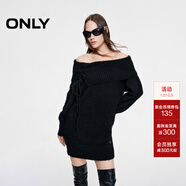 ONLY秋季休閑寬松一字領(lǐng)針織短裙連衣裙女|124346005 H1Z 黑色 XS (155) 76A