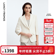 朗姿三醋酸Basic衣櫥白色女士小西裝外套夏新款西服明星同款 米白色3 M