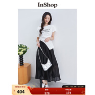 InShop【商場(chǎng)同款】新款休閑套裝女不規則短袖t恤網(wǎng)紗長(cháng)裙兩件套 黑色 S