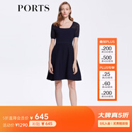 PORTS寶姿女裝春夏前后兩穿鏤空橫條紋理針織連衣裙SM8K218LKE015 星際藍 M