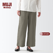 MUJI MUJI 女式  法國亞麻 直筒褲 褲子長(cháng)褲休閑褲寬版褲闊腿褲亞麻褲 煙熏綠色 S(155/62A)