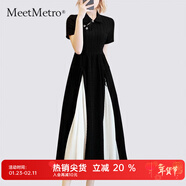 MeetMetro瑪依爾新中式連衣裙女2025夏新款復古改良旗袍撞色國風(fēng)A字裙 拼色 L