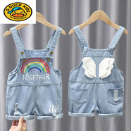 G.duck夏季新款寶寶褲子嬰幼兒連體褲兒童背帶褲棉布長(cháng)褲 14短褲小彩虹 80 cm