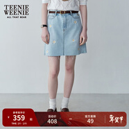 Teenie Weenie小熊女裝氣質(zhì)優(yōu)雅牛仔裙夏裝花朵刺繡半身裙短裙 淺藍色 L