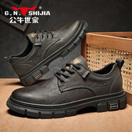 公牛世家（G.N.Shi Jia）鞋冬季薄款軟底男士休閑皮鞋黑色舒適時(shí)尚百搭平底板鞋 卡其色 38