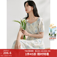茵曼（INMAN）法式碎花高級感2025夏女新款休閑中長(cháng)吊帶連衣裙子 月藍連衣裙-18424791 S