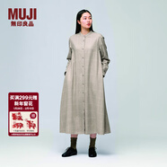 MUJI女式 法蘭絨 立領(lǐng)長(cháng)袖連衣裙 女裝裙子 襯衫式 秋季 米色格紋 XL (165/92A)
