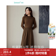 茵曼（INMAN）2025秋冬女裝新款燈芯絨連衣裙新品長(cháng)袖休閑針織禮服中長(cháng)裙子 咖啡色 S