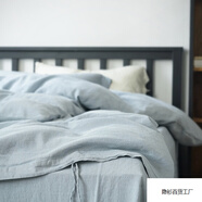 詩(shī)宵月帛春夏20%亞麻80%棉棉麻系帶四件套簡(jiǎn)約復古風(fēng)舒適床上被套床單藍色 藍色棉麻 床單款 2.0(適用220*240被芯)