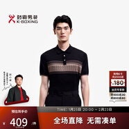勁霸男裝（K-Boxing）勁霸男裝春夏條紋提花商務(wù)休閑短袖T恤BTLE2913黑色L