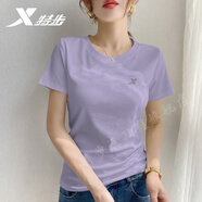 特步短袖女t恤夏季新款寬松半袖女體恤透氣速干圓領(lǐng)T運動(dòng)服飾休閑上衣 薰黛紫 (顯瘦正肩) L/170